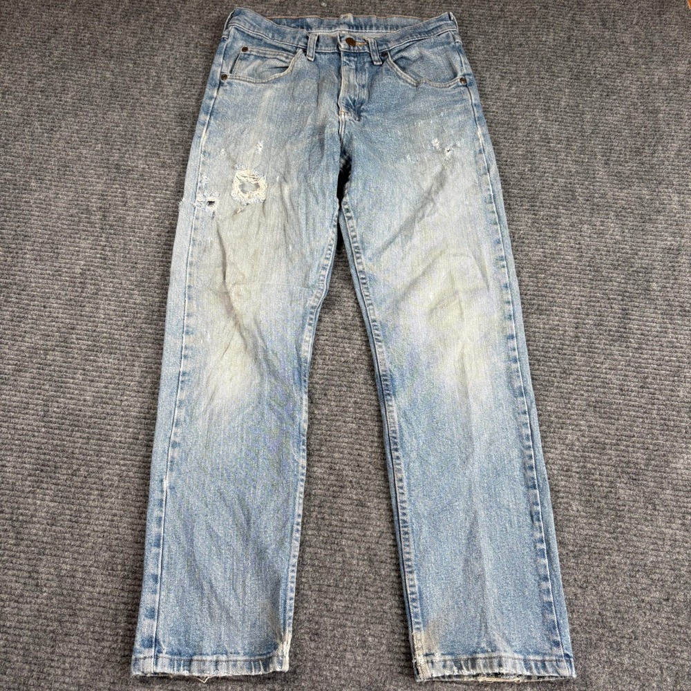 Wrangler Mens Light Wash Distressed Straight Leg Jeans 29x30 97FXVMD
